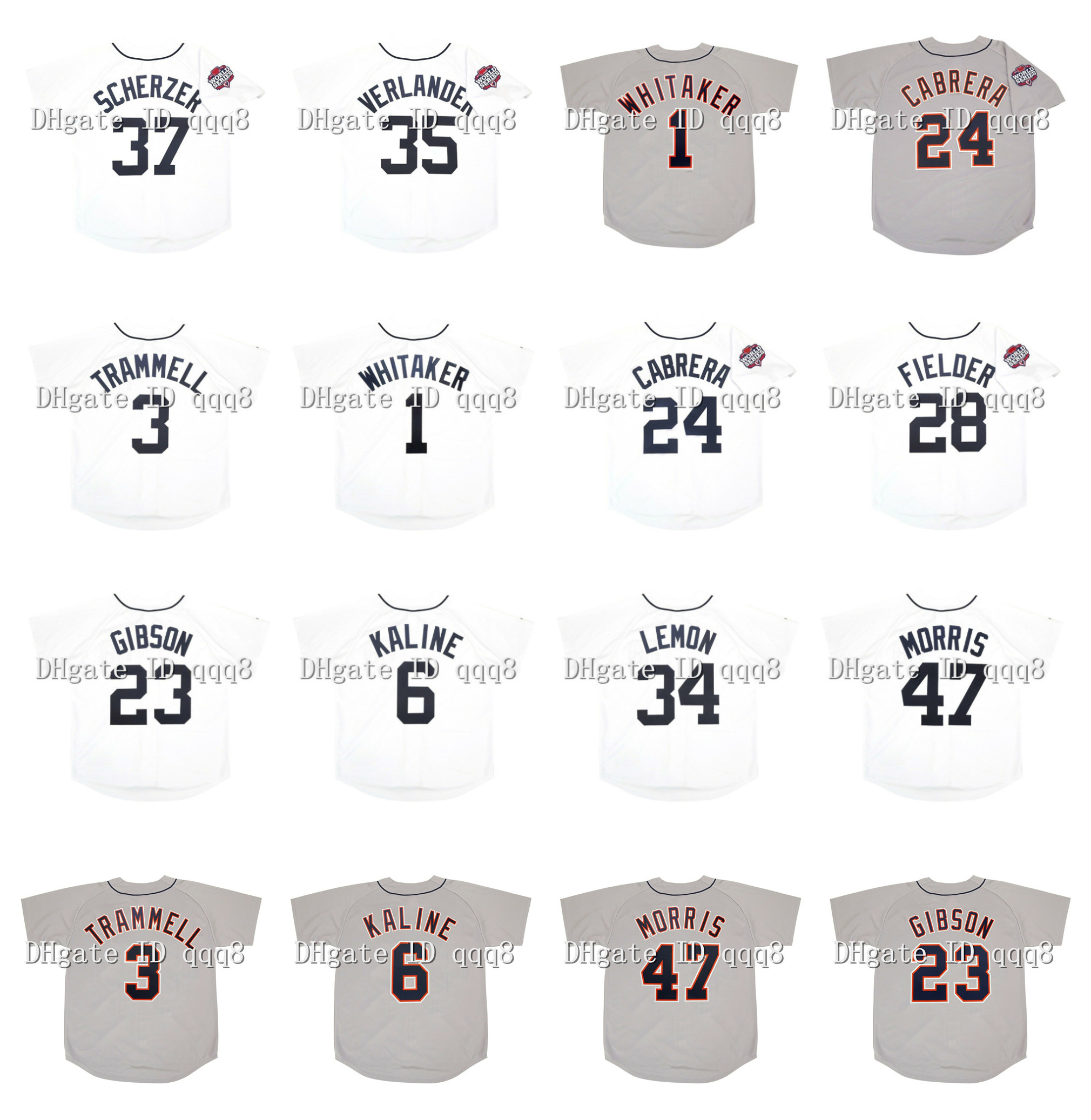 

Vintage 2012 Detroit Baseball Jersey 35 Justin Verlander 1 Lou Whitaker 23 Kirk Gibson 24 Miguel Cabrera 6 Al Kaline 3 Alan Trammell Prince Fielder Max Scherzer Jersey, As pic