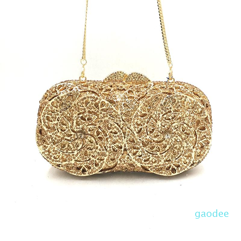 

Designer-Evening Bags Elegant Diamonds Bag Party Rhinestone Hollow Out Clutches Women Crystal Purses Bridal Wedding Designer, Color 1 gold