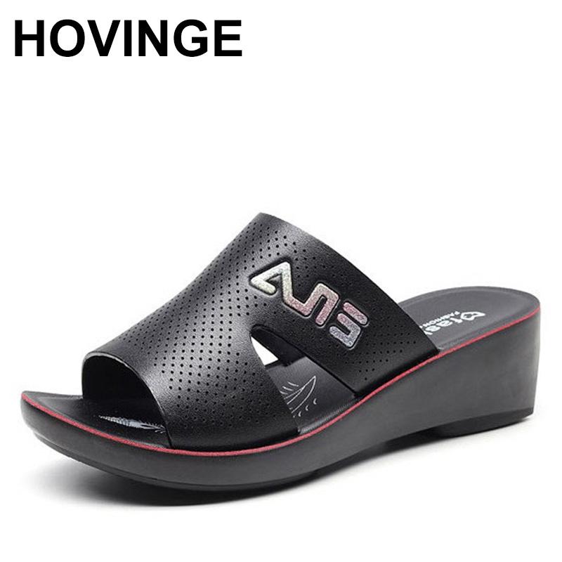 

HOVINGESummer Casual Slope With Women's Sandals And Slippers Thick-soled Mid-heel Mother Hollow Breathable Slipp, Black