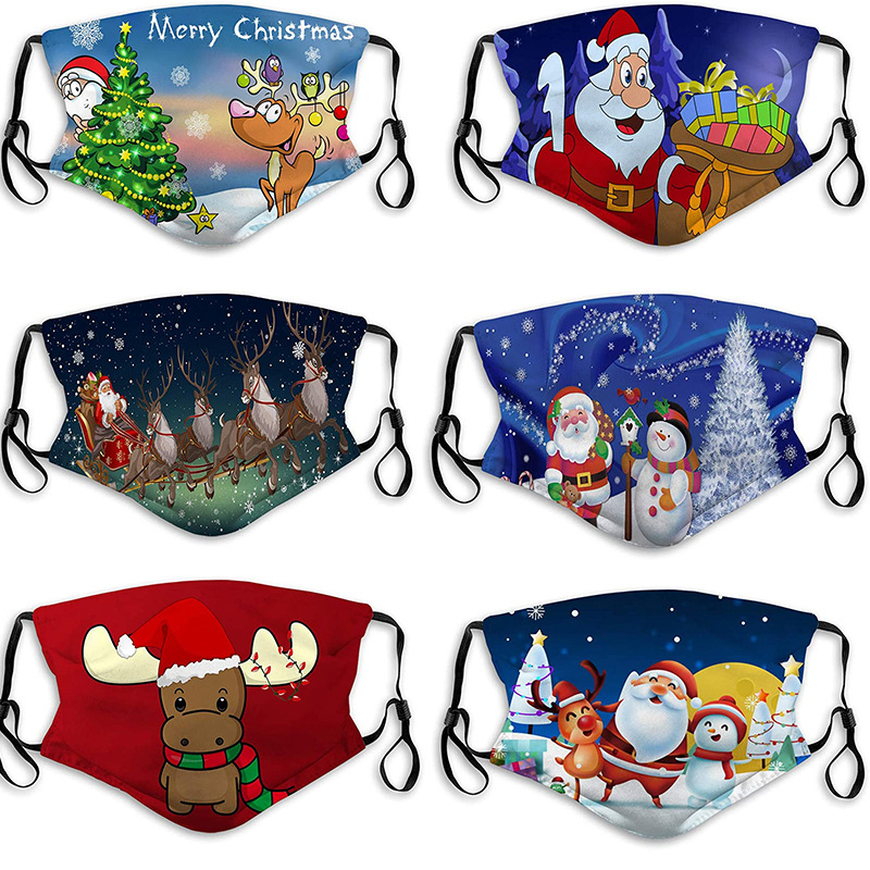 

chiristmas cotton face mask washable breathable with noseclip adjustable facial protaction masks wholesale