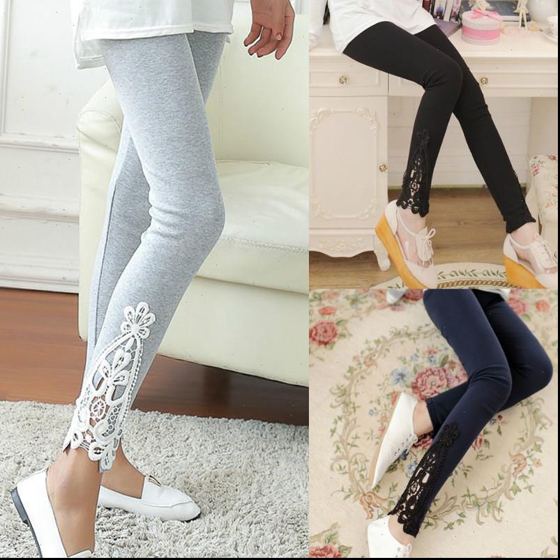 

womens pants fashion casual long lace crochet high waist skinny leggings trousers ladies fitness sports home wear, Black;white