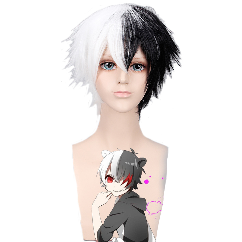 

Anime Danganronpa Monokuma Short White Black Synthetic Hair Wig Dangan Ronpa Women Men Halloween Party Cosplay Costume Wigs, 258