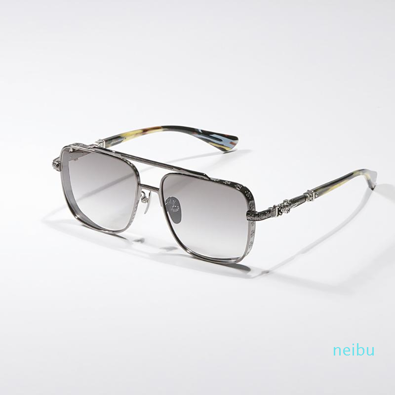 

Sunglasses Style High Quality Chrome Titanium Large Oversize Frame Vintage Men's Hearts Square Women's Retro Glass, White;black