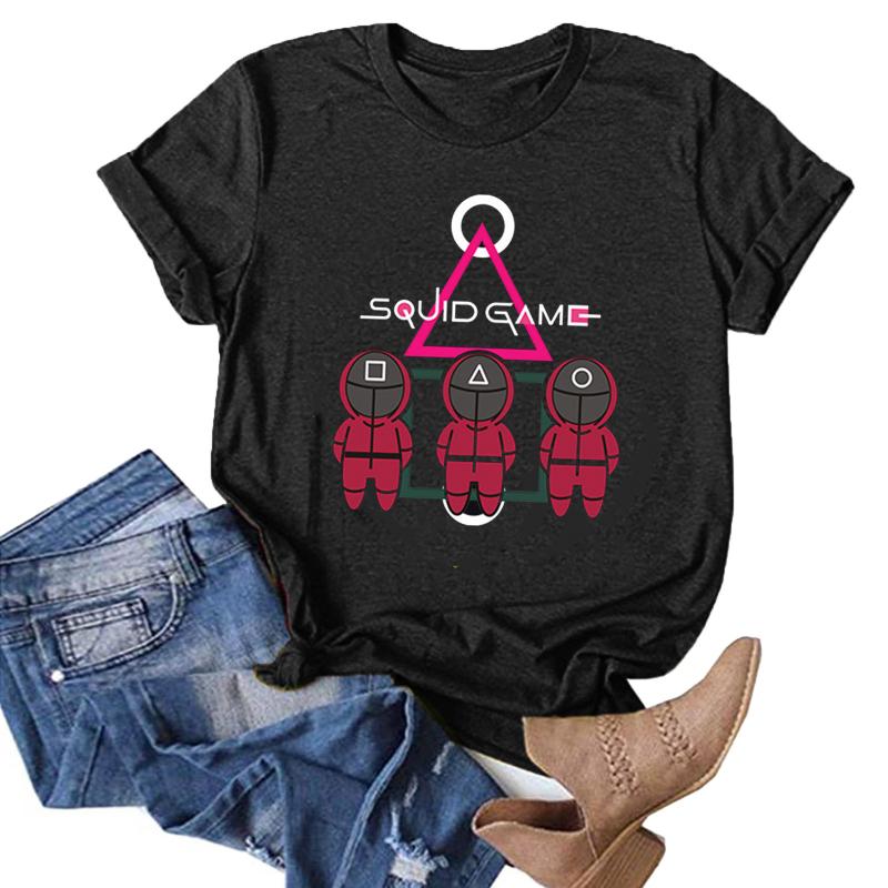 

Women' T-Shirt Men Women Squid Game Print Round Neck Square Patterns Short-Sleeve Top Clothes Unisex Casual Streetwear Tee Shirt