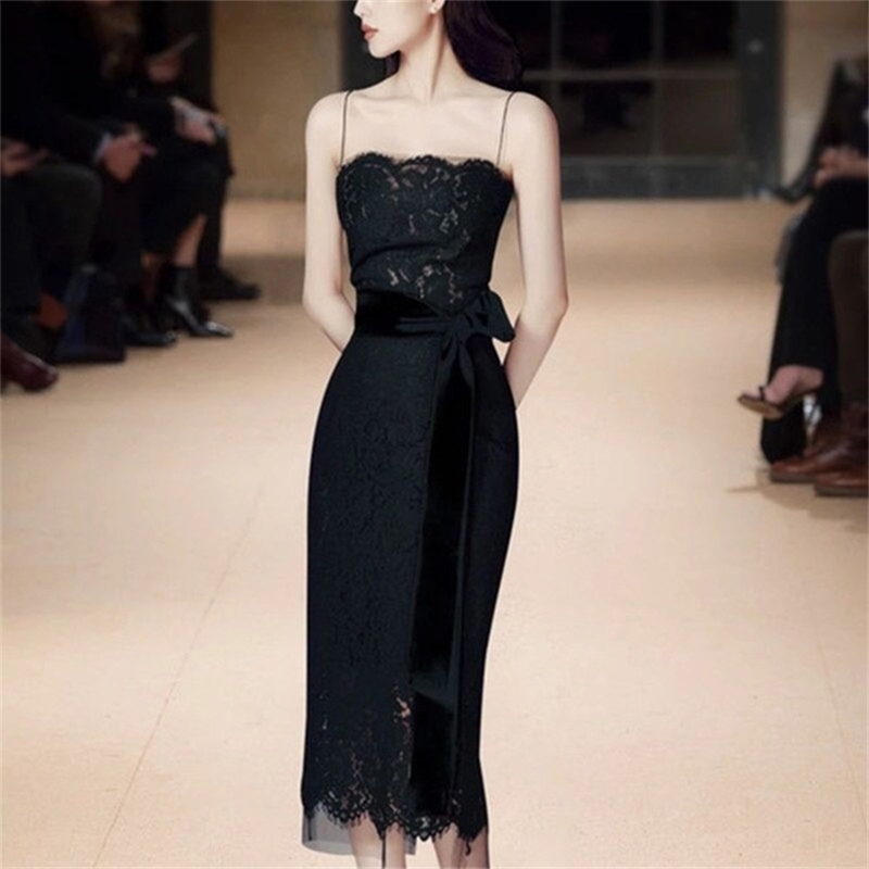 

Summer Sleeveless Spaghetti Strap DressWomen Sexy Chic Lace Pencil Dresses Elegant OL Fashion Bodycon Vestidos 210603, Picture color