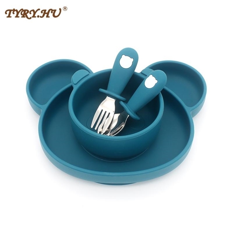 1set Baby Silicone Dishes Dining Bowls Panda Shape Feeding BPA Free Tableware Cartoon Plates Children Dinner Bowl 211026-image-735206219