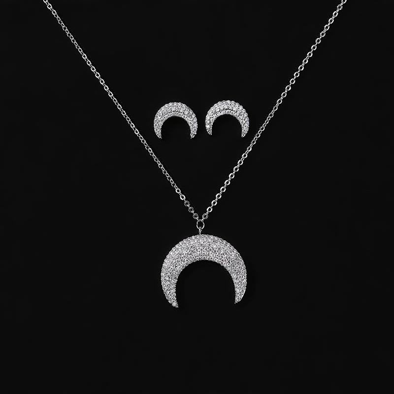 

Earrings & Necklace Jewelry Set HADIYANA Romantic Creative Moon Deaign And Earring For Women Fashion Party CN633 Conjunto De Joyas, Silver