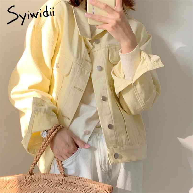 

Yellow Jean Jacket for Women Oversized Korean Style Black Denim Coat Spring Fall Long Plus Size Jeans Jackets 210607, Black-gray