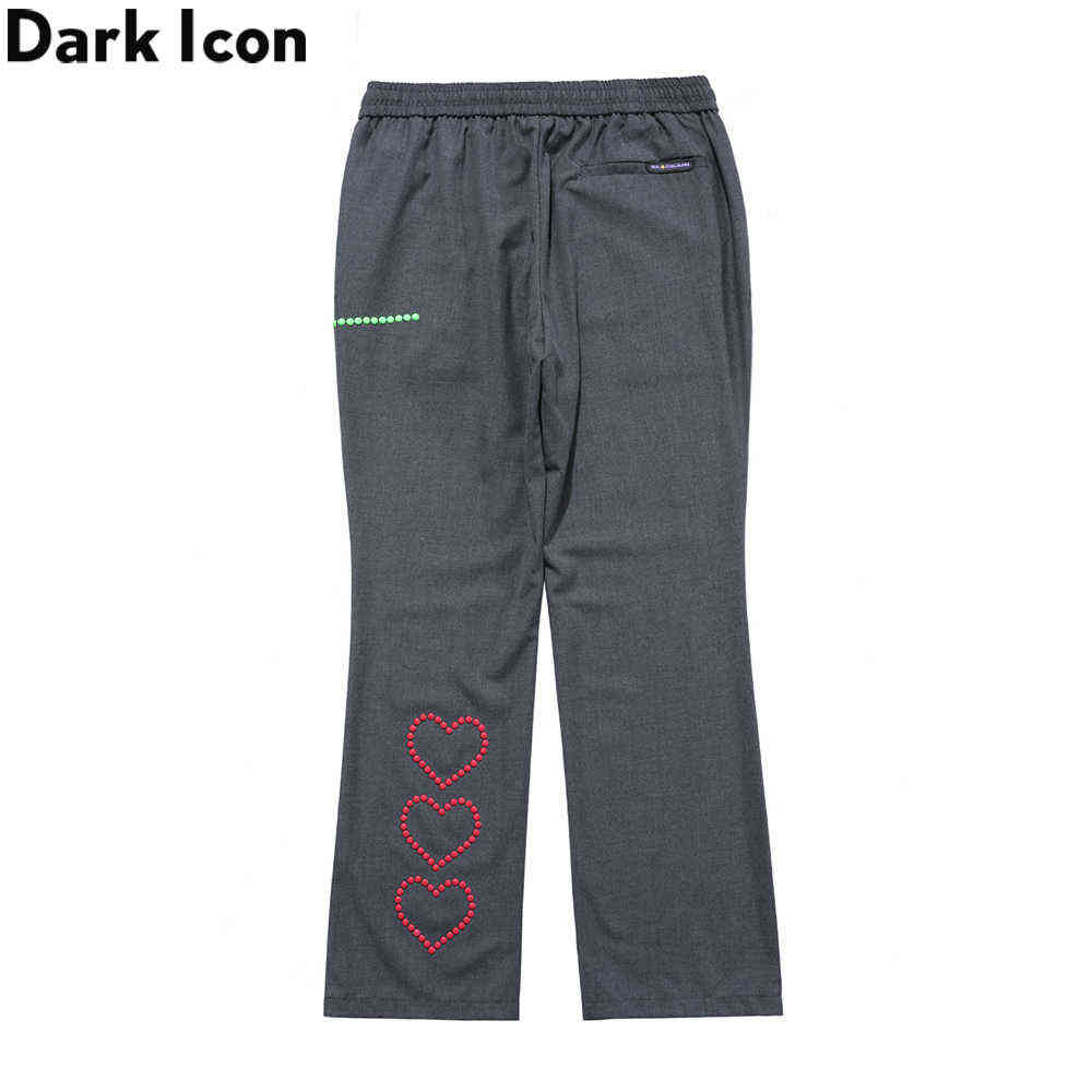 

Heart Colorful Rivet Men's Pants Elastic Waist Pants Men Black Grey 210603