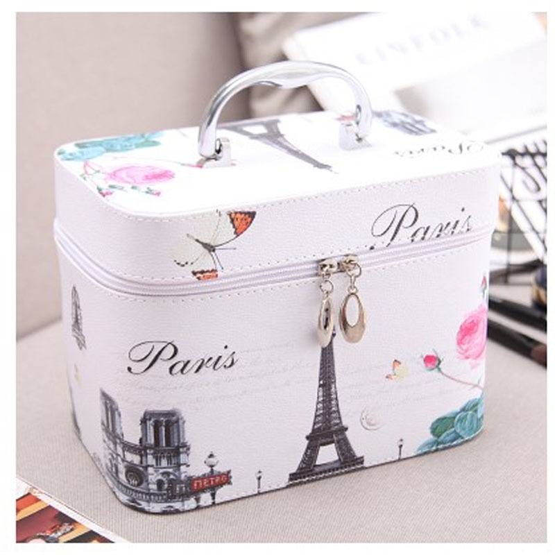 

Korean bag Pu multifunctional portable lovely cosmetic box Travel Cosmetic Bag toolbox, Black girl trumpet