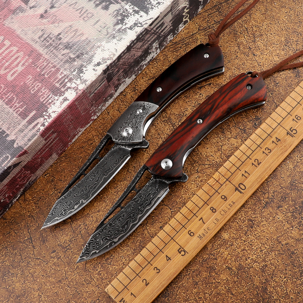 

VG10 Damascus steel wooden handle folding knife tactical outdoor survival hunting camping self-defense multifunctional EDC tool