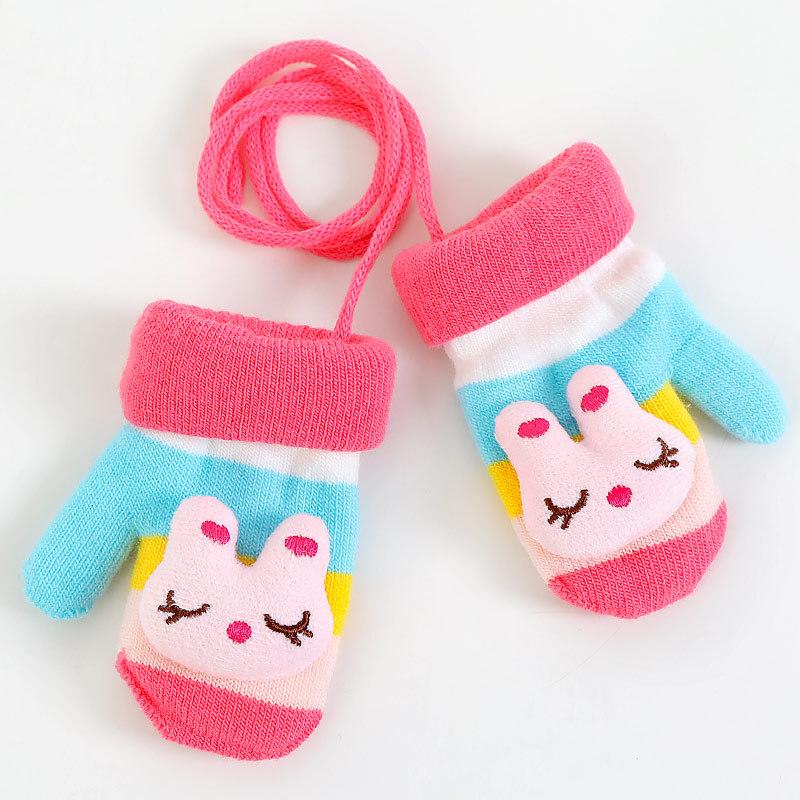 

Children's Mittens Cute Cartoon Knitted Gloves For Baby Boy Winter Kids Glove Children Full Finger Thick Plus Velvet Warm Girl, White