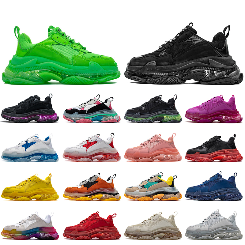 

Loafers Triple s Sneakers Women Mens Luxurys Designers Run Shoes Crystal Bottoms Pairs 17FW Clear Sole Vintage White Black Volt Trainers Shoe, A49 36-40