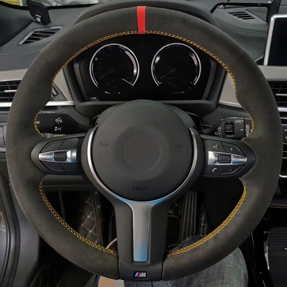 

Hand-stitched Black Suede Car Steering Wheel Cover For BMW M Sport F30 F31 F34 X1 F07 F10 F11 X2 F25 F32 F33 F36 F39 X3 F48