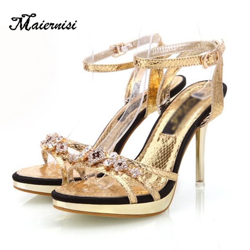 

Rhinestone Gold Sexy Waterproof Platform Female Sandals Europe And America High Heel Wedges Women Shoes, Black