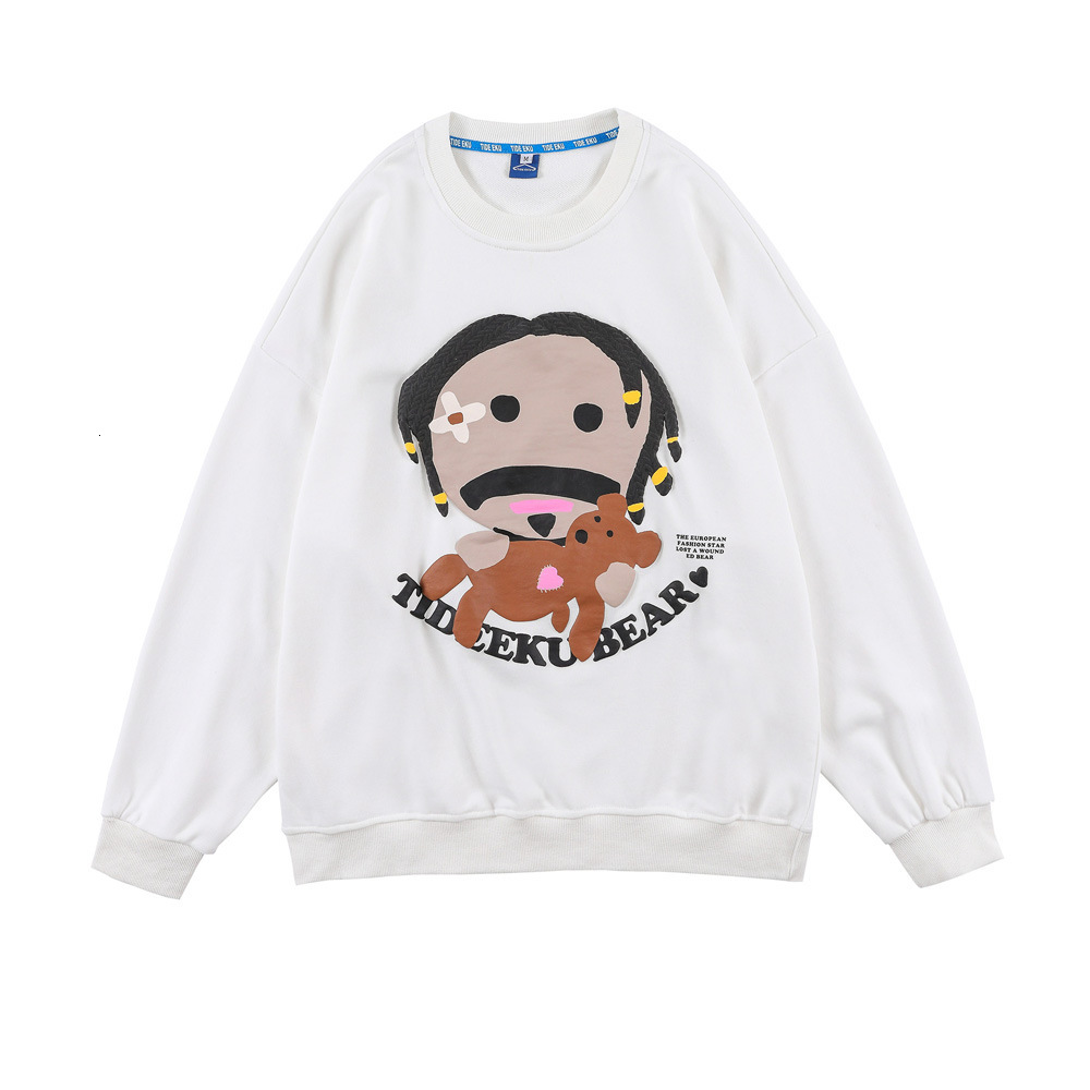 

Sweatshirts Cartoon character foam printed sweater mens street fun trend loose round neck Pullover long sleeve Hoodie, White
