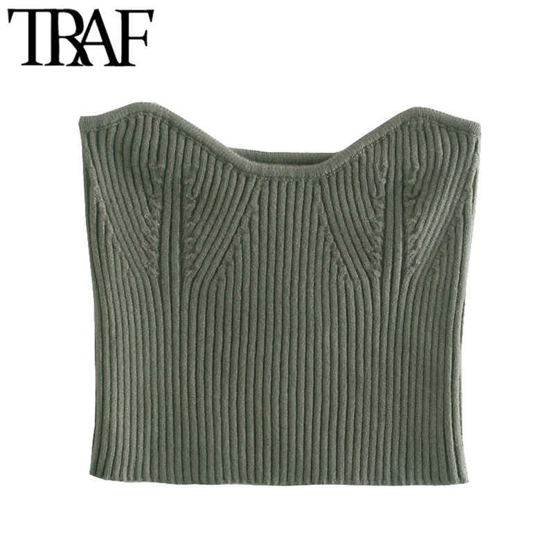 

TRAF Women Fashion Stretchy Slim Cropped Knitted Tank Tops Vintage Sleeveless Female Camis Mujer 210608, As picture