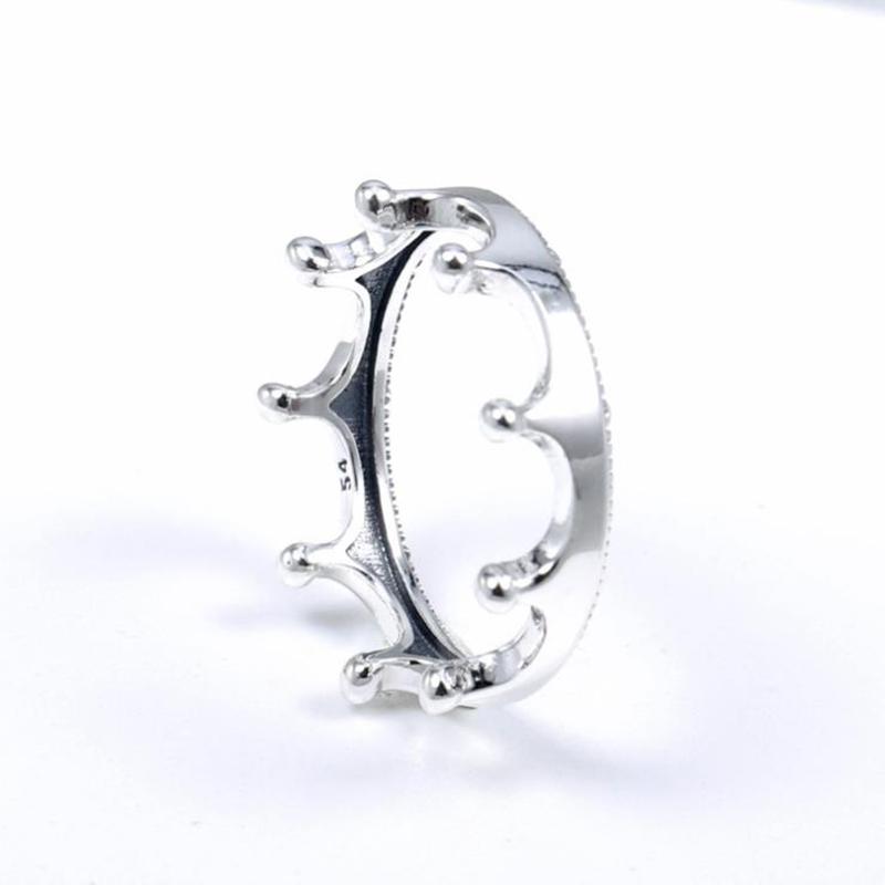 

100% 925 Sterling Silver Pan Ring Crown With Shiny For Women Wedding Party Gift Fashion Jewelry Cluster Rings