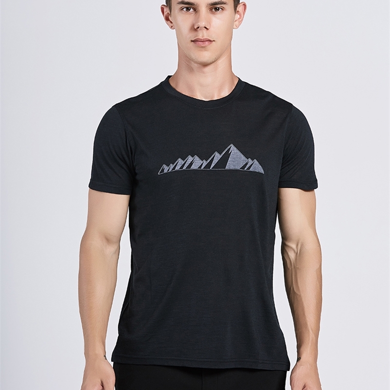 Men Merino Wool T Shirt 100% Wool Soft Lightweight Moisture Wicking &Odor Resistance Sports T-shirt Men Size S-XL 150Gsm 210726