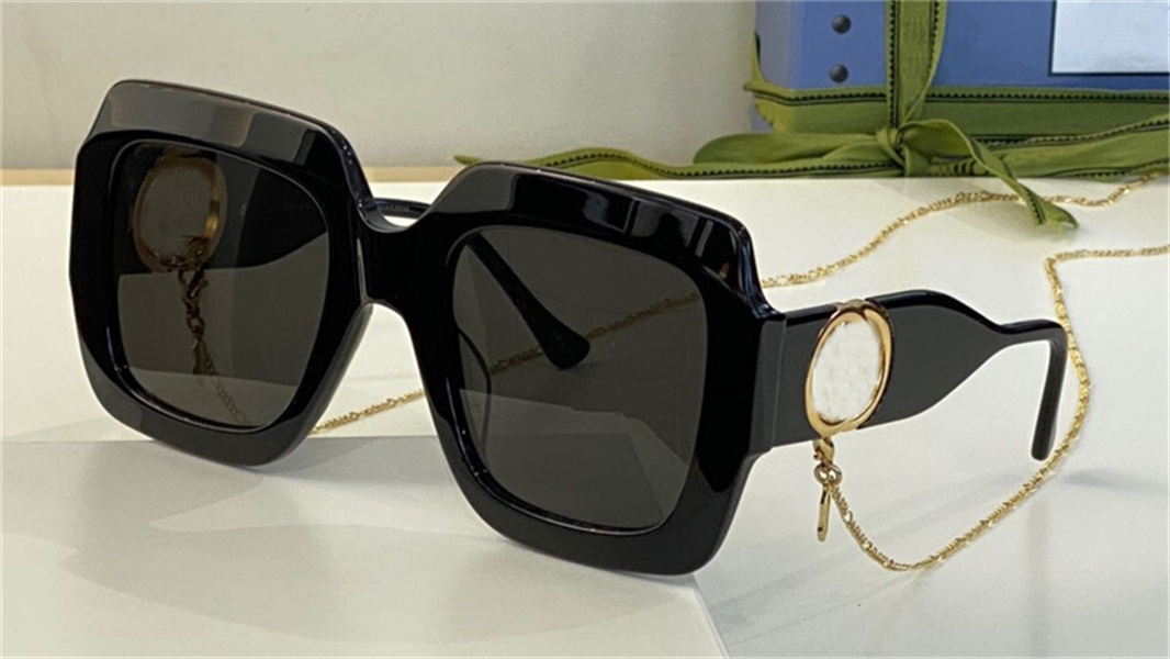 

New fashion design women sunglasses 1022 large frame classic simple elegant glasses with chain uv400 outdoor protective eyewear top quality