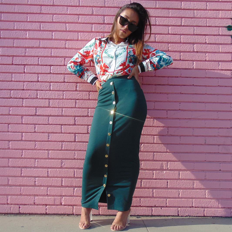 

Faldas Mujer Moda 2021 Abaya High Waist Button Bodycon Pencil Maxi Long Skirt Islamic Skirts Womens Jupe Longue Femme Saia