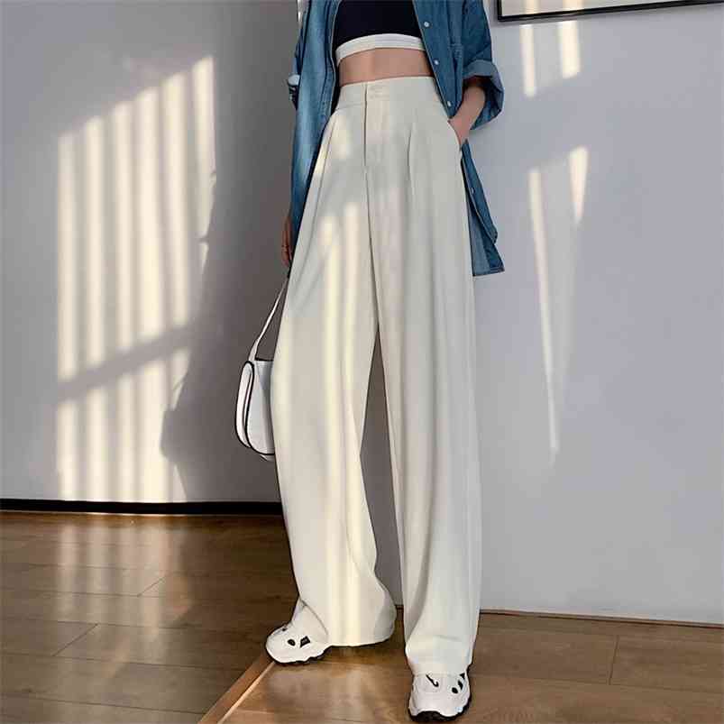 

Summer Loose Casual Trousers For Women High Waist Maxi Wide Leg Pants Female Elegant Fashion Clothes 210721, 01 blue