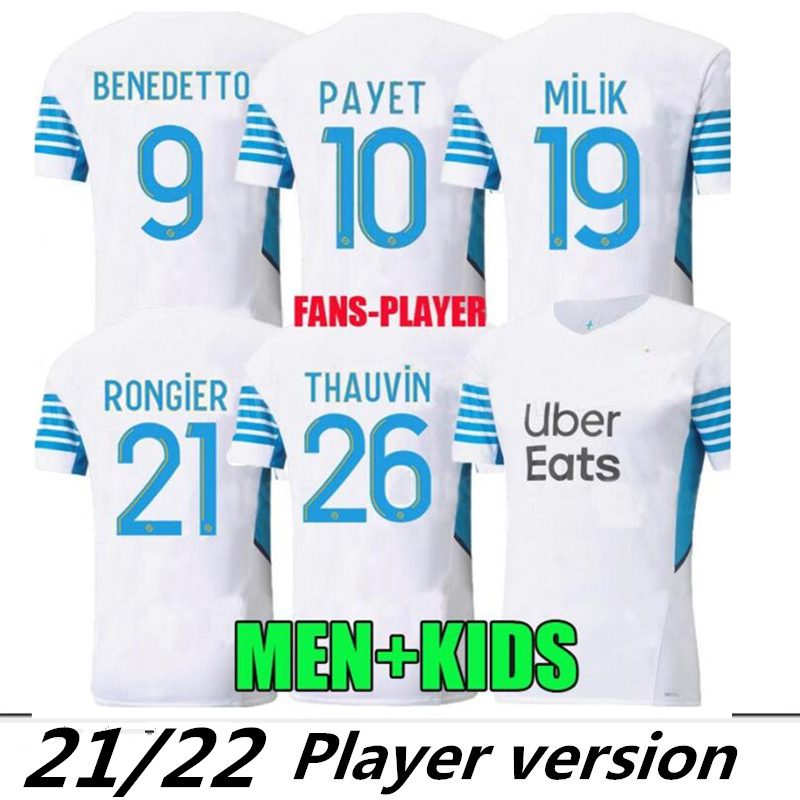 

player version 21 22 Marseille Soccer jerseys Olympique milik maillot de foot om 2021 2022 Camiseta PAYET THAUVIN BENEDETTO MEN kit football, Black;yellow