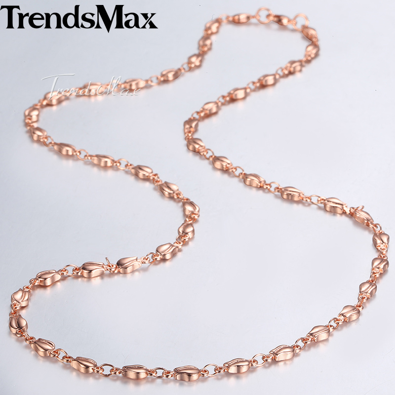 

4mm Neckalce For Women Girls 585 Rose Gold Bud Link Chain Necklace Woman Fashion Jewelry Valentines Gifts 45cm 50cm 55cm GN226A