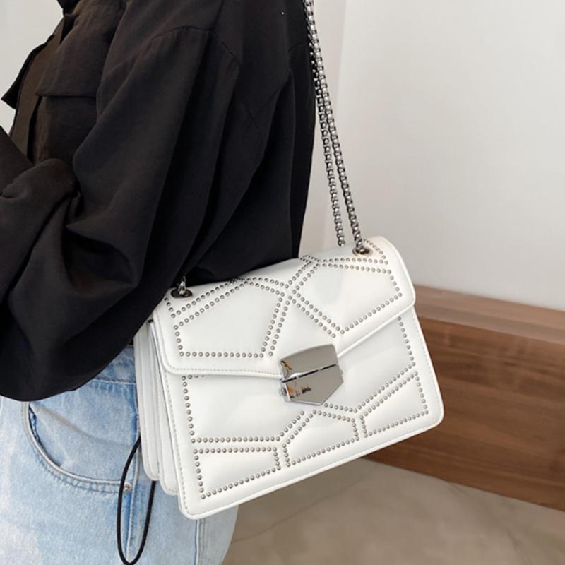 

Evening Bags Rivet Designer Small Flip Women Shoulder Bag PU Leather Chain Messenger Crossbody Fashion Tote Women's Handbags Purses 2021, Black