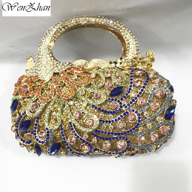 

Evening Bags Fashion Multi-Colored Crystal Clutch Rhinestone Clutches Luxury Women Gold Cocktail Party Handbags A9-1