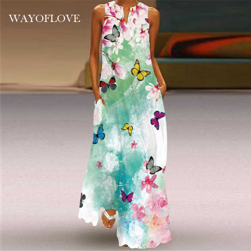 

WAYOFLOVE Fashion Green Dress Beach Casual Plus Size Long Dresses Summer Woman Sleeveless Maxi Dres 210602, Vlcq-102