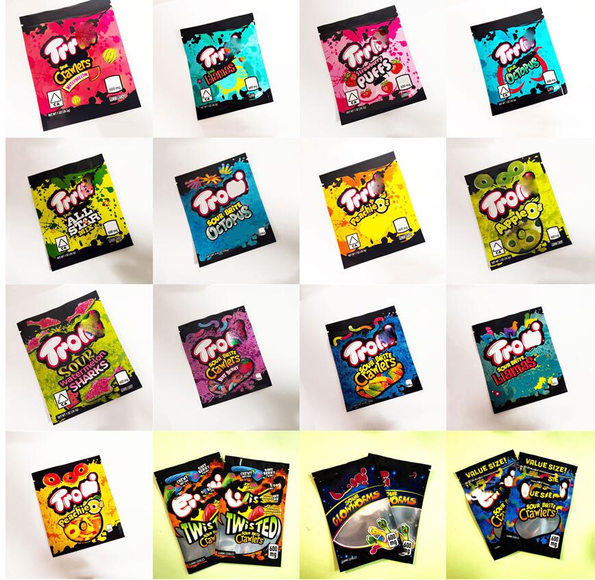 

Stock sale bags 600mg trrlli trolli Edibles Packaging mylar heat seal zipper plastic gummies