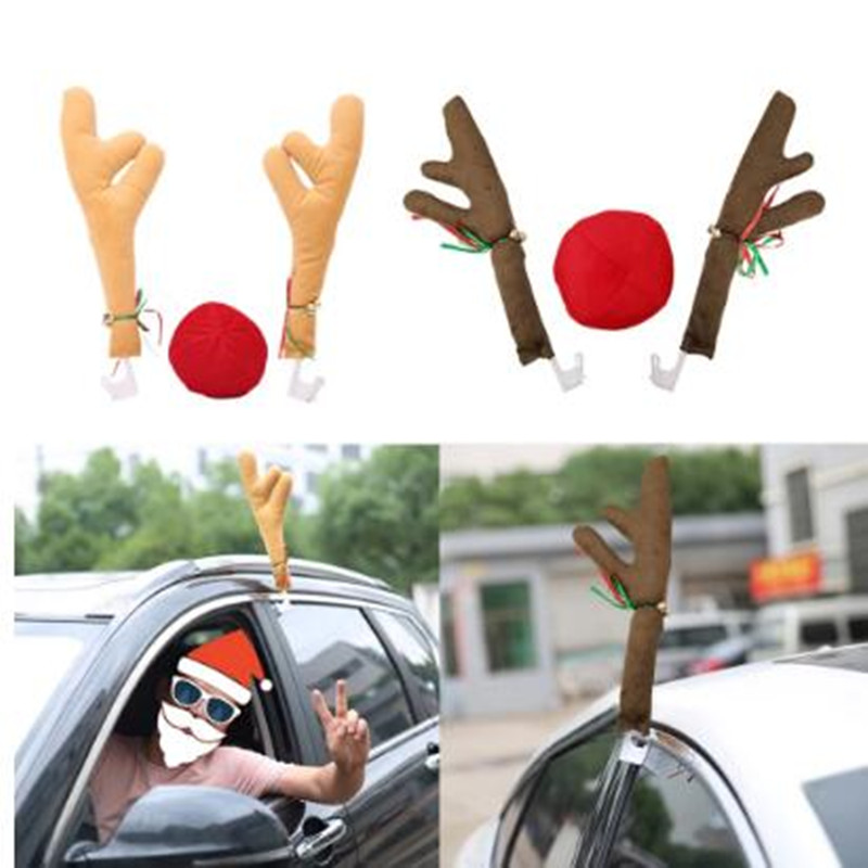 

Christmas Car Exterior Accessories Sika Deer Antlers Nose Horn Costume Set Truck Auto Decor Xmas Gift Cute Vehicle Holiday Party Festival Decoration For Cars