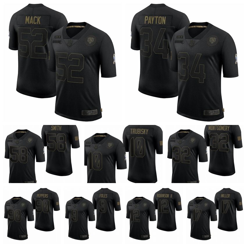 

ChicagoBearsMen 52 Khalil Mack 34 Walter Payton 2020 Salute To Service Retired Limited Football Jersey Black