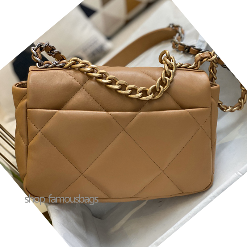 

Women black lambskin quilted large flap bag 19Bag with Date Code original box Shoulder Crossbody genuine real leather top quality chain bags