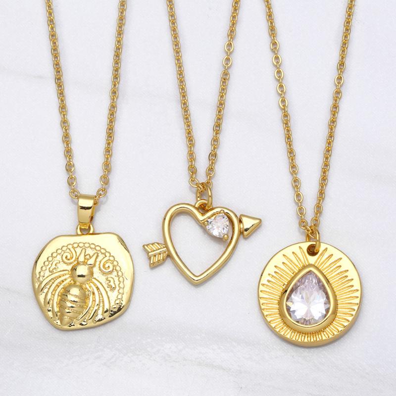 

Pendant Necklaces FLOLA Gold Chain Heart Arrow Necklace Copper Clear Stone Round Water Drop Plated Fashion Jewelry Nkea027