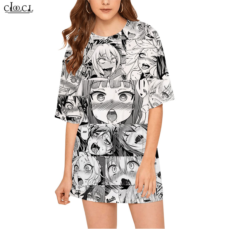 

CLOOCL Anime Ahegao Blushing Girl Fashion T Shirt Women' Loose Long T-shirt 3D Printed Women Short Sleeve Summer Casual Tops, Women's t-shirt 1