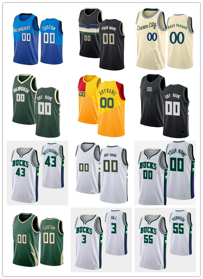

75th Custom Men Women Youth Milwaukee''Bucks''24 Pat Connaughton 7 Grayson Allen 5 Rodney Hood 11 Brook Lopez Basketball Jerseys, Color