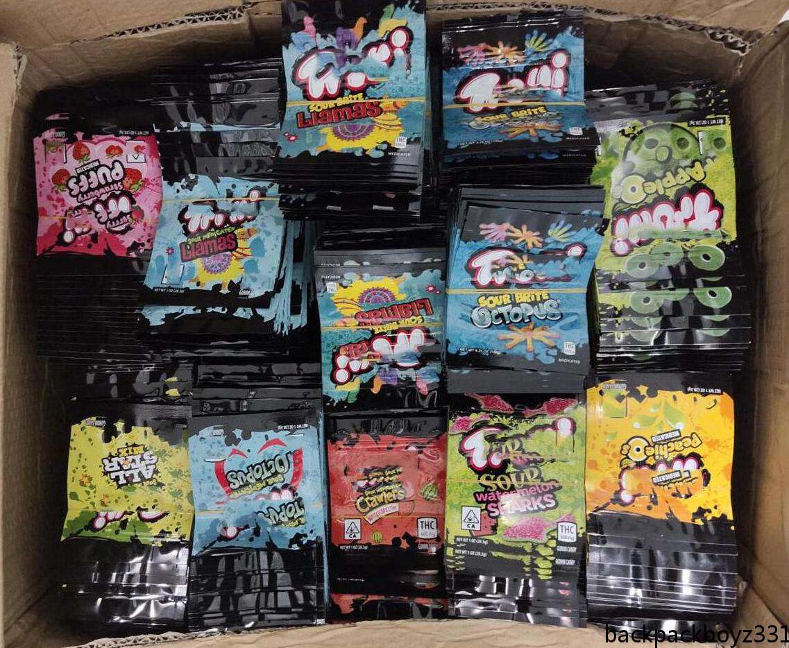

202 selling 600mg trrlli trolli candy mylar bags heat seal zipper plastic gummies Empty
