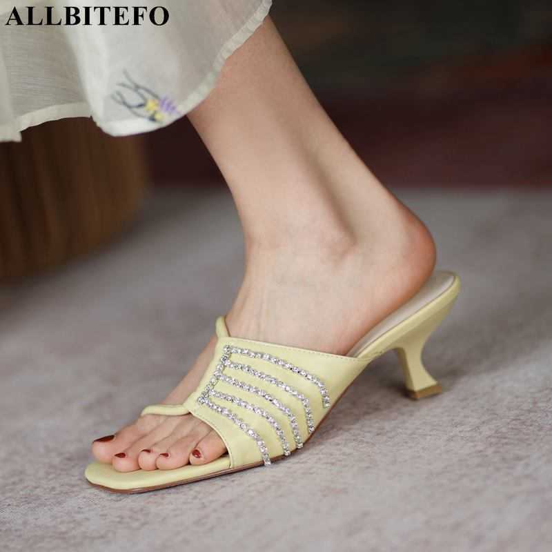 

ALLBITEFO Comfortable Mesh Genuine Leather Women Heels Sandals Girls Shoes Sandals Sexy Fashion Cool Summer Slippers Flip Flops 210611, As picture