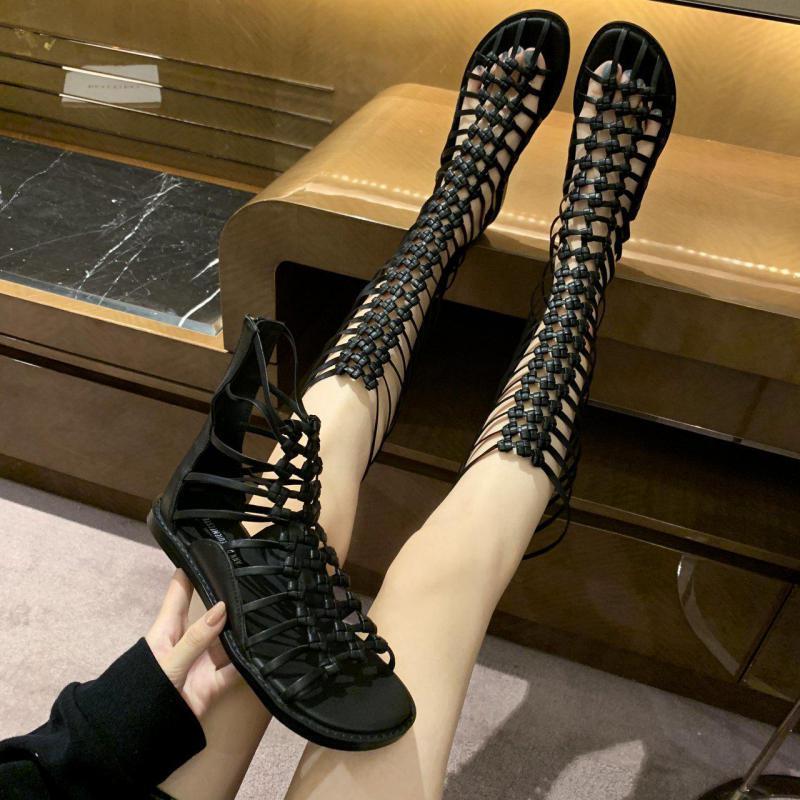 

de Sandals Apartamentos sandálias sapatos verão mulher oco para fora preto legal sandalias botas feminino sapato romano gladiador UYTT, 1# shoe box
