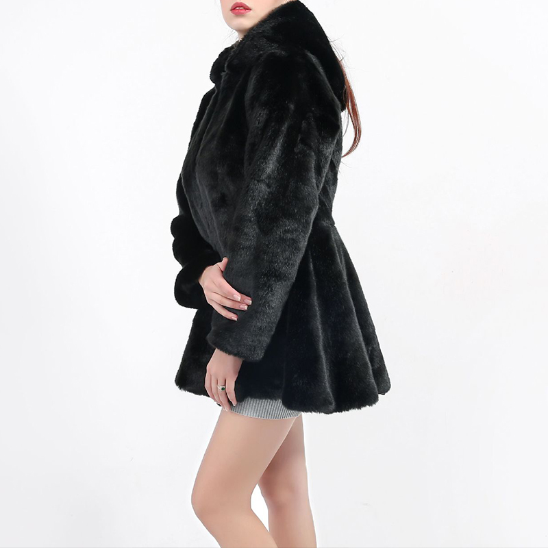 

New Women's Haining Fur Long Faux Fur Coat Mink Fur Coat, Black