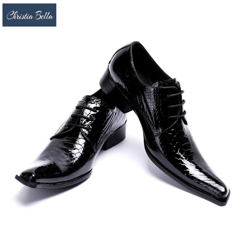 

Dress Shoes Christia Bella Italian Fashion Handmade Men's Crocodile Leather Business Suit Men Shoe Zapatos Mujer Gifts, Black