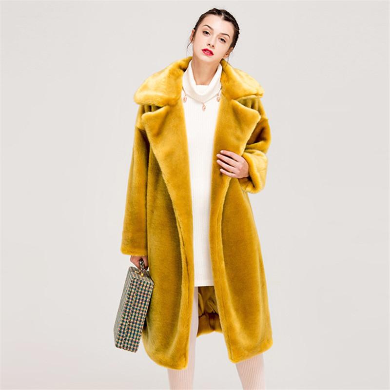 

Women's Fur & Faux 2021 Winter High Quality Coat Luxury Long For Women Loose Lapel OverCoat Thick Warm Female Plush Coats, Black