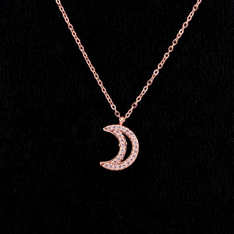 

Pendant Necklaces Stainless Steel Love Full Crystal CZ Zircon Moon Rose Gold Color Women Female Lady Party Gift