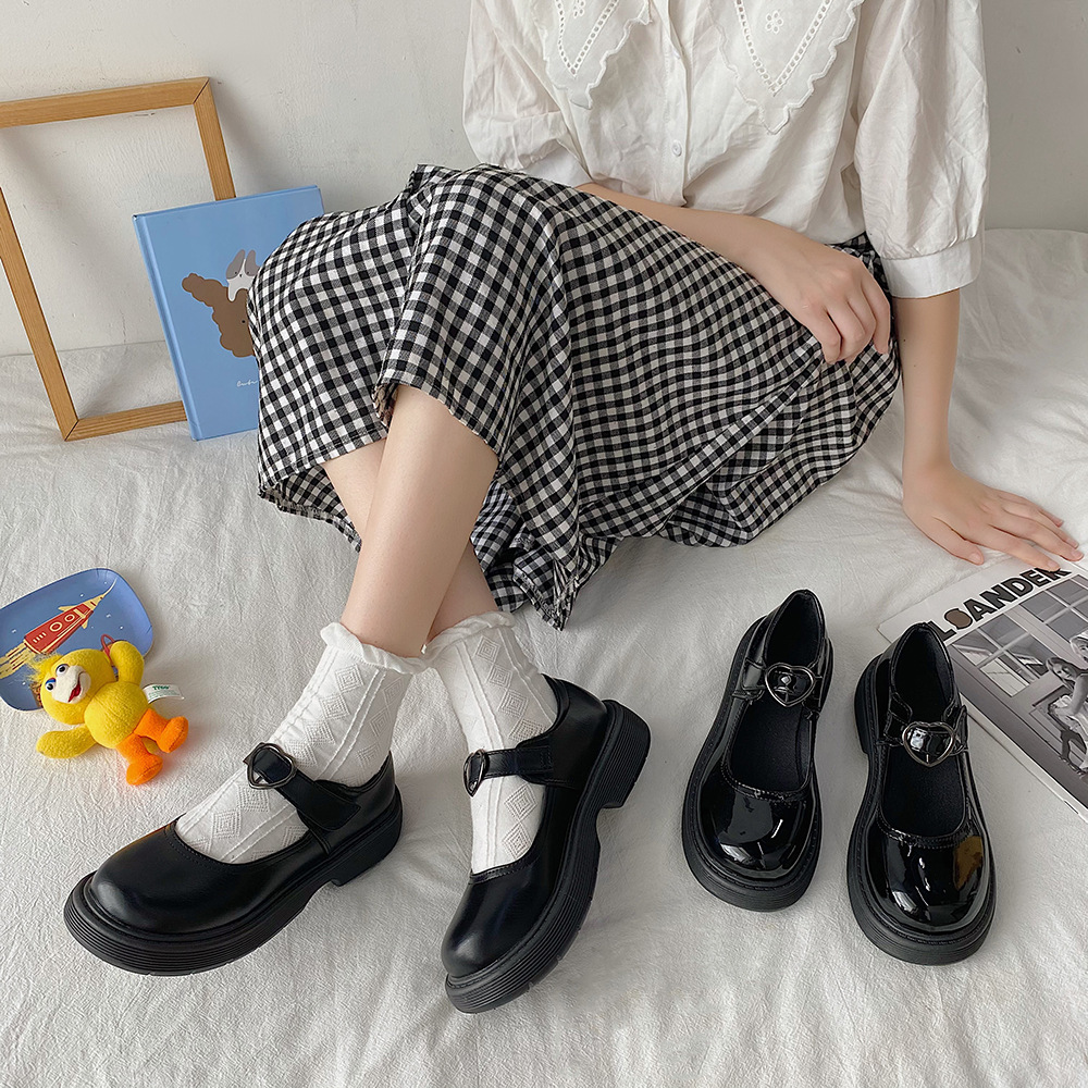

Student Shoes College Girl Lolita Mary Jane shoes Women Creepers Cosplay Jk Heart-Shaped Japanese School Girl Loafers Vintage, Light