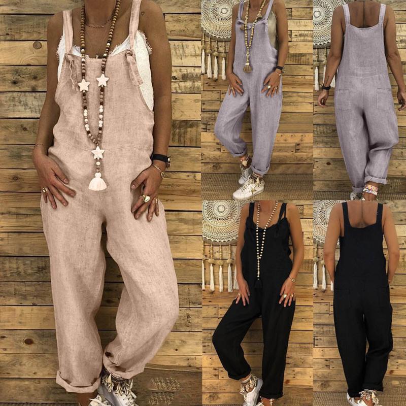 

Women's Jumpsuits & Rompers 30#rompers Womens Jumpsuit Plus Size Linen Long Playsuit Harem Pants Ladies Overall Salopette Femme En Lin, Black