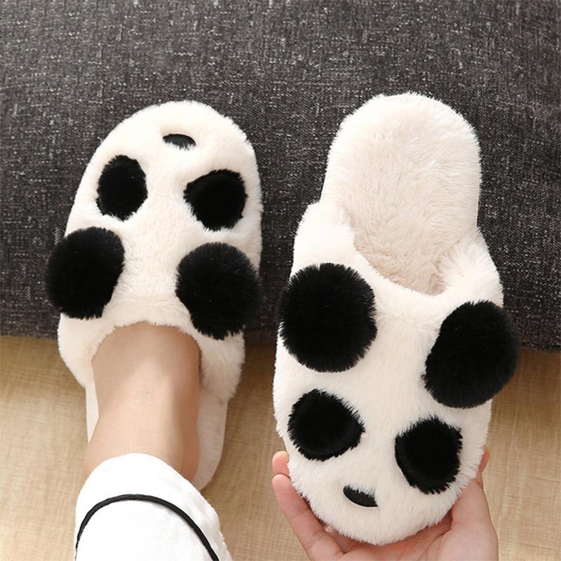 

Women Slippers Winter Fluffy Shoes Cute Panda Warm Plush Couple Plus Size Female Casual House Footwear Woman Shoe Home Bedroom, White 2