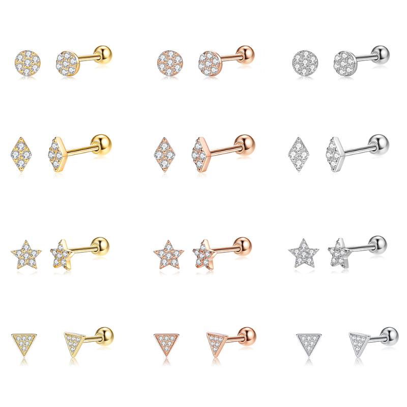 

Stud 925 Sterling Silver Earrings For Women Geometry Series Minimalist Cute Small Earring Anti-Allergy Fine Jewelry Accessories
