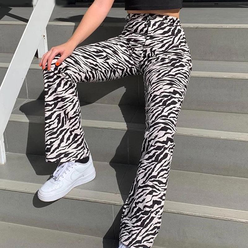 

Women' Pants & Capris JMPRS Elegant Zebra Striped Print Women Harajuku High Waist Trousers Ladies Casual Office Female Streetwear, Zebra print